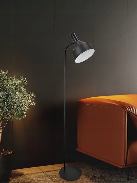 Černá stojací lampa E27, nastavitelná, výška 155 cm