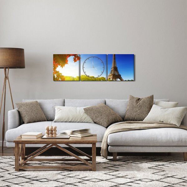 Obraz - podzim v Paříži (s hodinami) (90x30 cm)