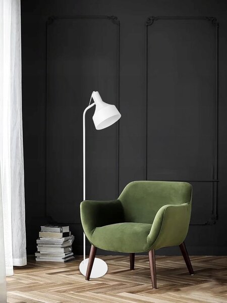 Bílá stojací lampa E27, nastavitelná