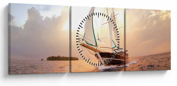 Obraz jachty (s hodinami) (90x30 cm)