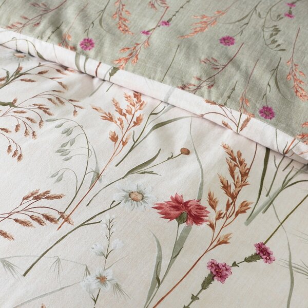 Zelené/hnědé flanelové povlečení na jednolůžko 135x200 cm Grasmere Floral – Catherine Lansfield