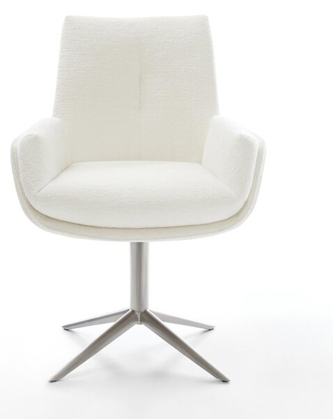 DELIFE Jídelní židle Clea-Flex bouclé měkký béžová podnož křížová nerezová ocel 360° otočný houpací funkce