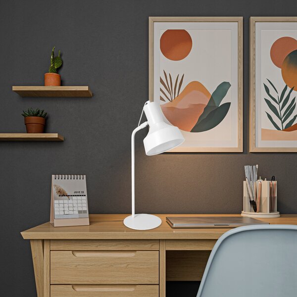 Bílá stolní lampa E27, nastavitelná