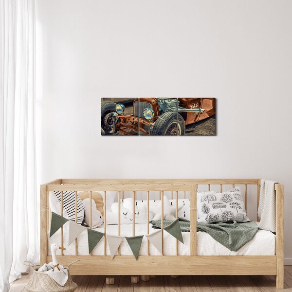 Obraz hnědého auta (s hodinami) (90x30 cm)