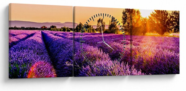 Obraz levandulového pole (s hodinami) (90x30 cm)