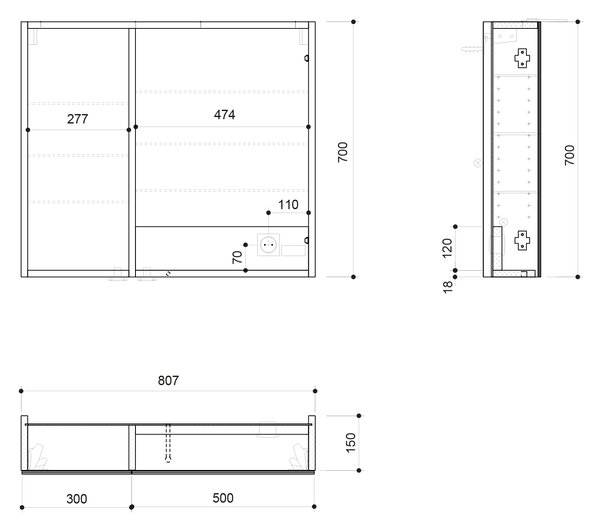 Sapho Sapho, LINEX galerka s LED osvětlením, 80x70x15cm, bílá, LX080-0030