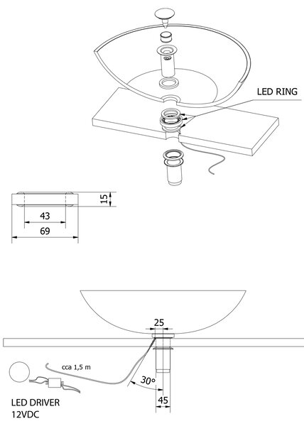 Sapho Sapho, LEDRING osvětlení pod skleněné umyvadlo 12V, 1,2W, 5000-5500K