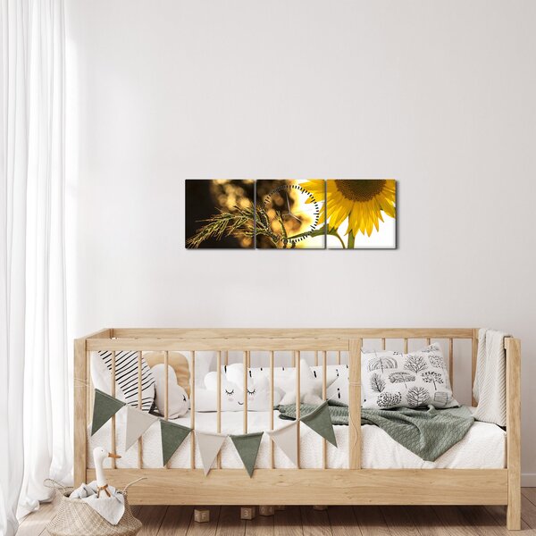 Obraz slunečnice (s hodinami) (90x30 cm)