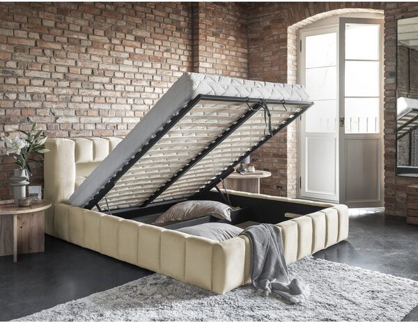 Béžová čalouněná dvoulůžková postel s úložným prostorem s roštem 160x200 cm Lamica – ELTAP