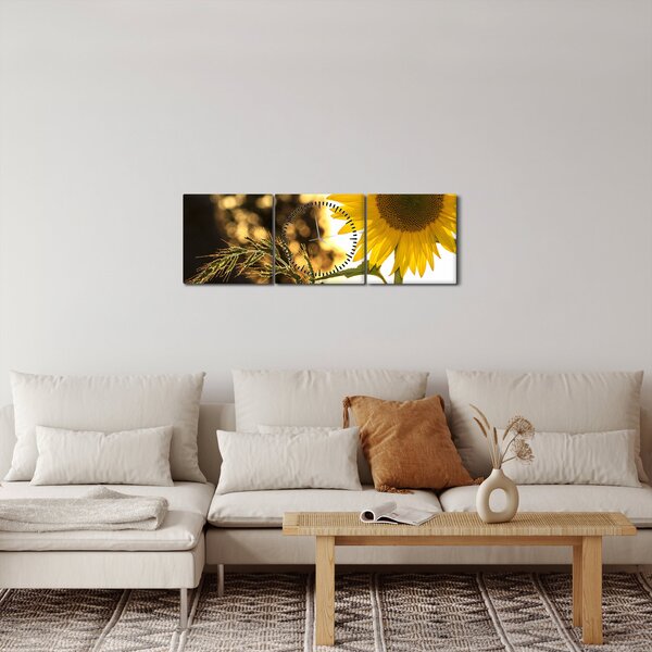 Obraz slunečnice (s hodinami) (90x30 cm)