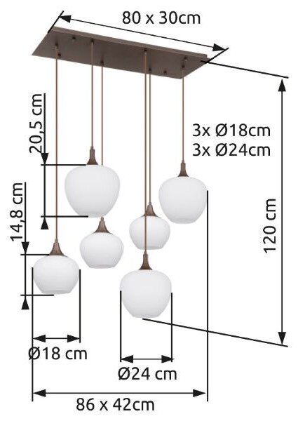 GLOBO 15548-6HC MAXY závěsné svítidlo 6xE27 kávová, bílá