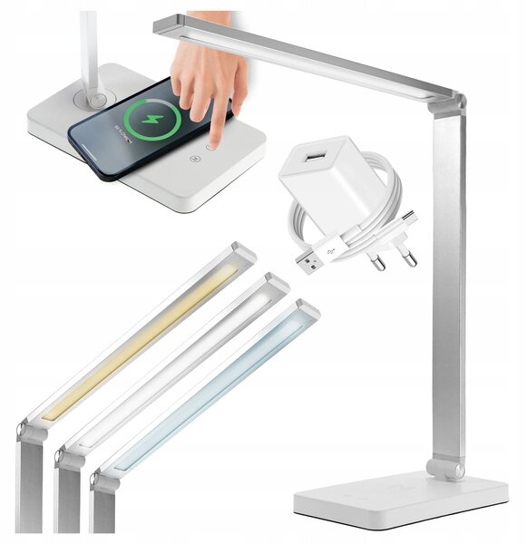 LED stolní lampa 7 W, s bezdrátovým nabíjením, s dotykovým ovládáním, nastavitelná