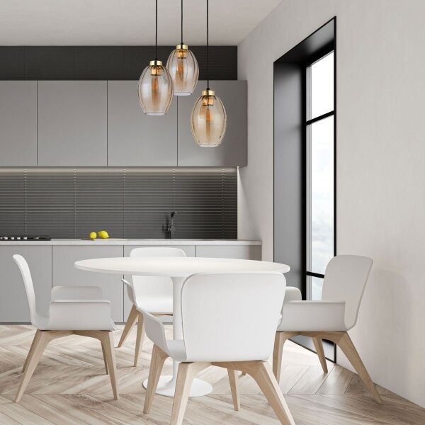 Lustr na lanku SEBO 3xE27/15W/230V černá/kouřová béžová