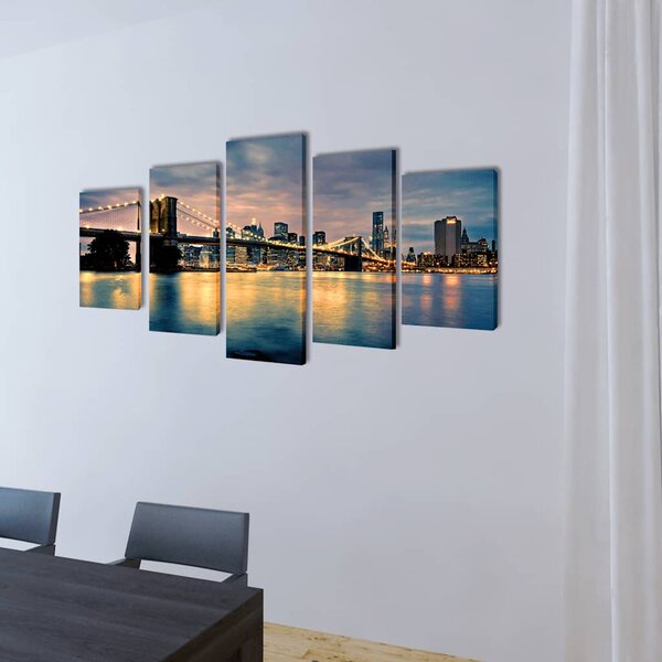 Sada obrazů, tisk na plátně, Brooklynský most s řekou, 200 x 100 cm 241555