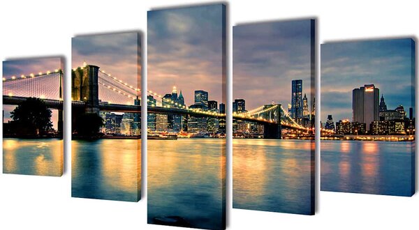 Sada obrazů, tisk na plátně, Brooklynský most s řekou, 200 x 100 cm 241555
