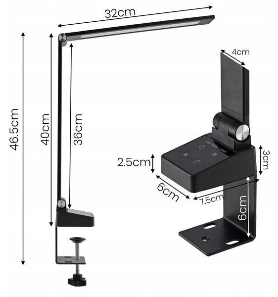 LED stolní lampa 10 W, s dotykovým ovládáním, CCT, nastavitelná, 350 lm