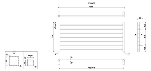 Sapho Sapho, MAKRO topné těleso 1000x450 mm, chrom, 0411-10