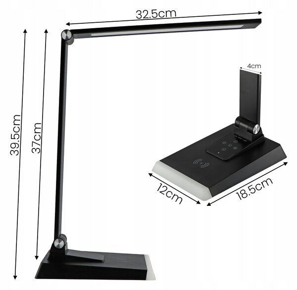 LED stolní lampa, s bezdrátovým nabíjením, s dotykovým ovládáním, stmívatelná