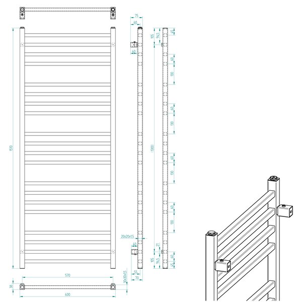 Sapho Sapho, MAKRO topné těleso 600x1510 mm, černý mat, IR420TB