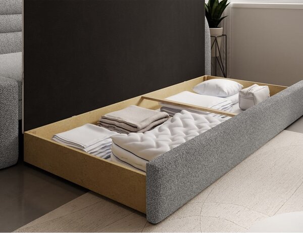 Šedá rozkládací/s úložným prostorem pohovka z textilie bouclé pravý roh 223 cm Fabillo – ELTAP