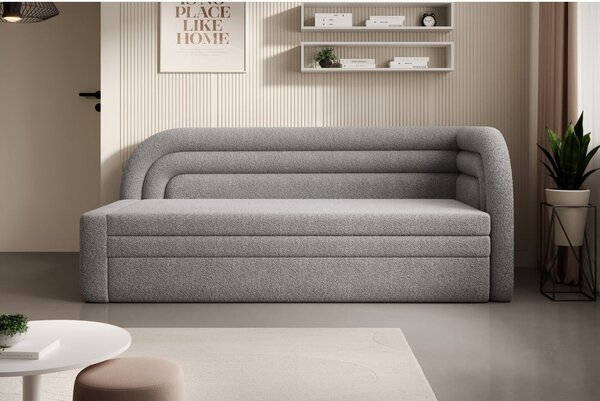 Šedá rozkládací/s úložným prostorem pohovka z textilie bouclé pravý roh 223 cm Fabillo – ELTAP