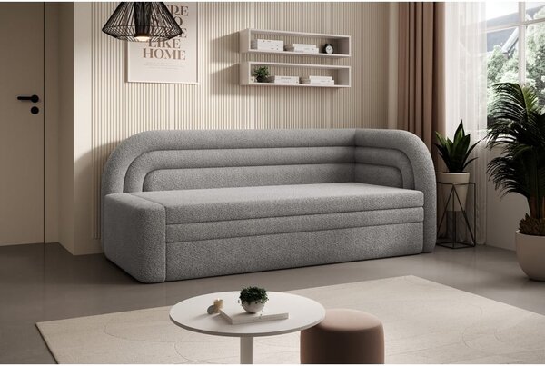 Šedá rozkládací/s úložným prostorem pohovka z textilie bouclé pravý roh 223 cm Fabillo – ELTAP