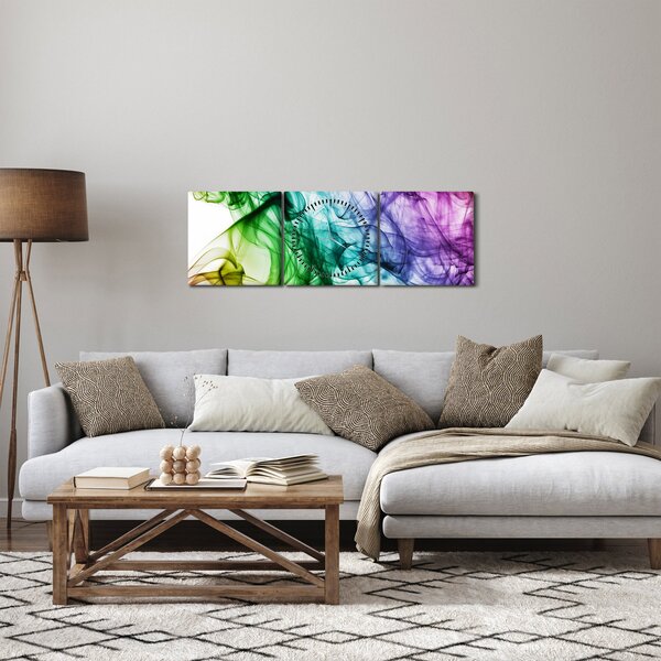 Obraz - barevný kouř (s hodinami) (90x30 cm)