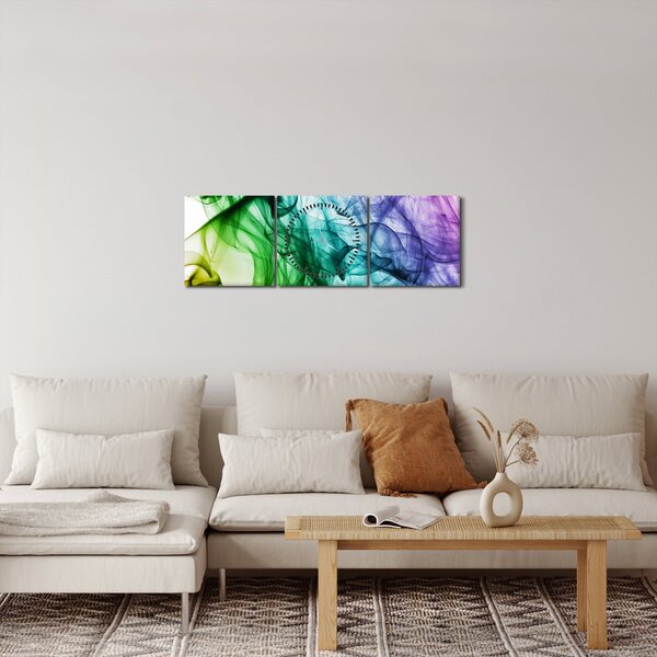 Obraz - barevný kouř (s hodinami) (90x30 cm)