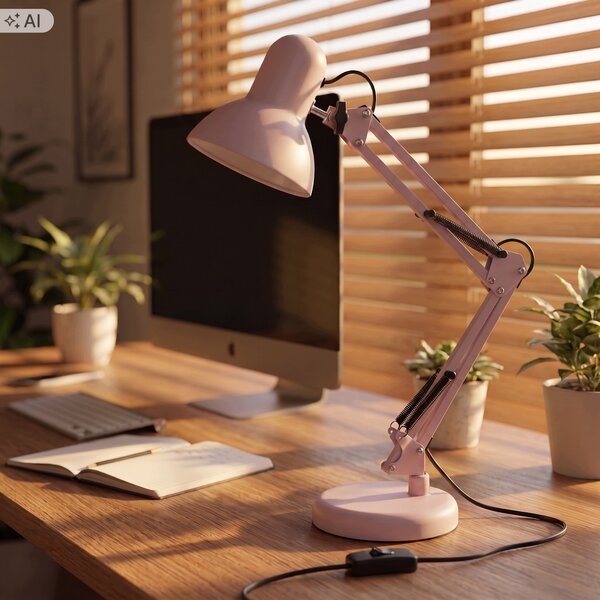 Růžová stolní lampa E27, nastavitelná, s klipsem, IP20