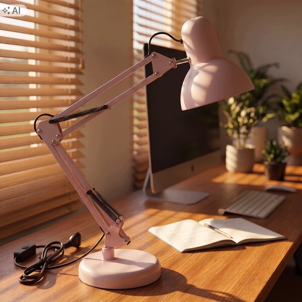 Růžová stolní lampa E27, nastavitelná, s klipsem, IP20