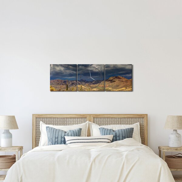 Obraz - kaktusy v přírodě (s hodinami) (90x30 cm)