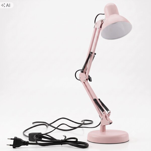 Růžová stolní lampa E27, nastavitelná, s klipsem, IP20