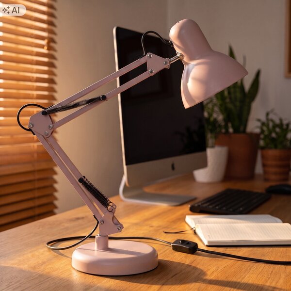 Růžová stolní lampa E27, nastavitelná, s klipsem, IP20