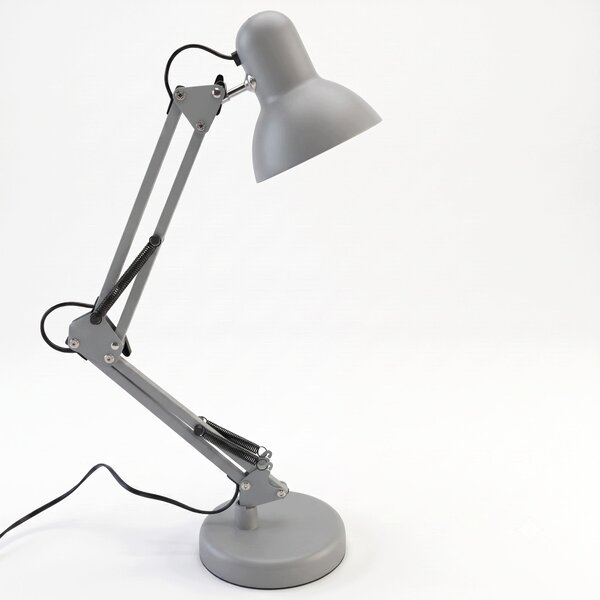 Šedá stolní lampa E27, nastavitelná, s klipsem, IP20