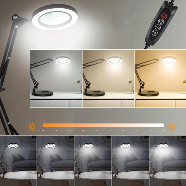 LED stolní lampa, stmívatelná, s lupou, 10 W