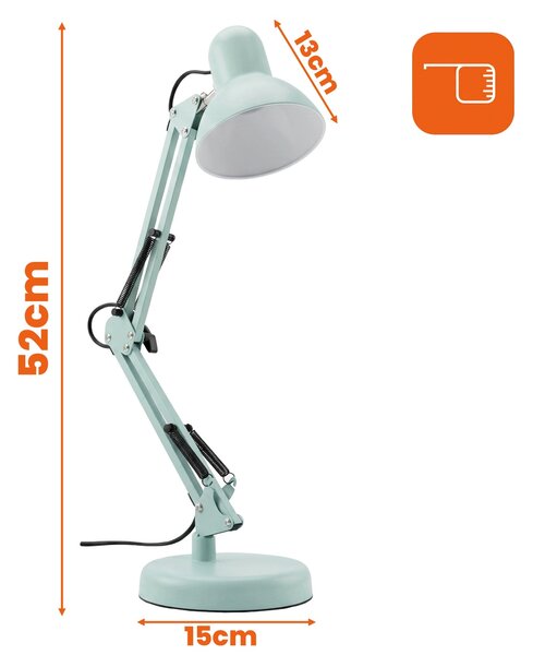 Mátová stolní lampa E27, nastavitelná, s klipsem, IP20