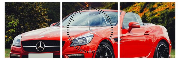 Obraz - červený Mercedes (s hodinami) (90x30 cm)