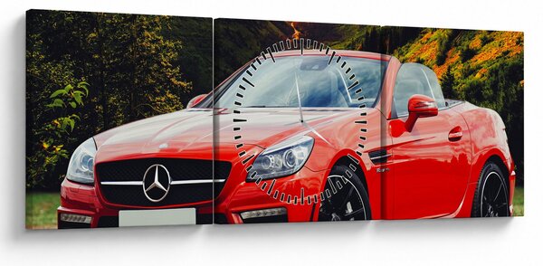 Obraz - červený Mercedes (s hodinami) (90x30 cm)
