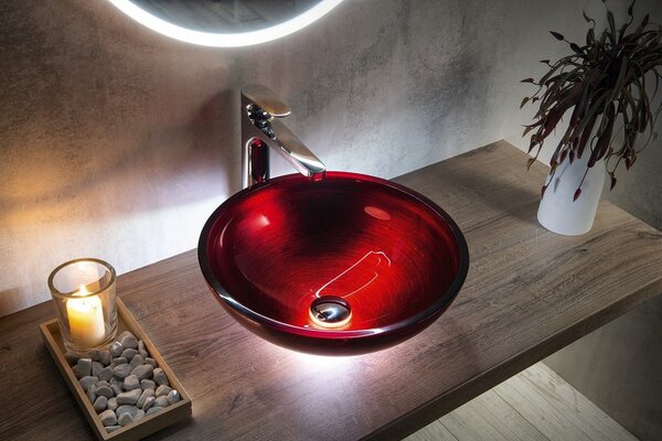 Sapho Sapho, MURANO ROSSO IMPERO skleněné umyvadlo na desku, průměr 40cm, červené, AL5318-63