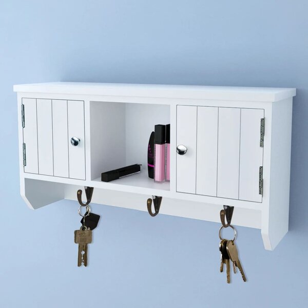 Nástěnná skříňka na klíče a šperky s dvířky a háčky 241850