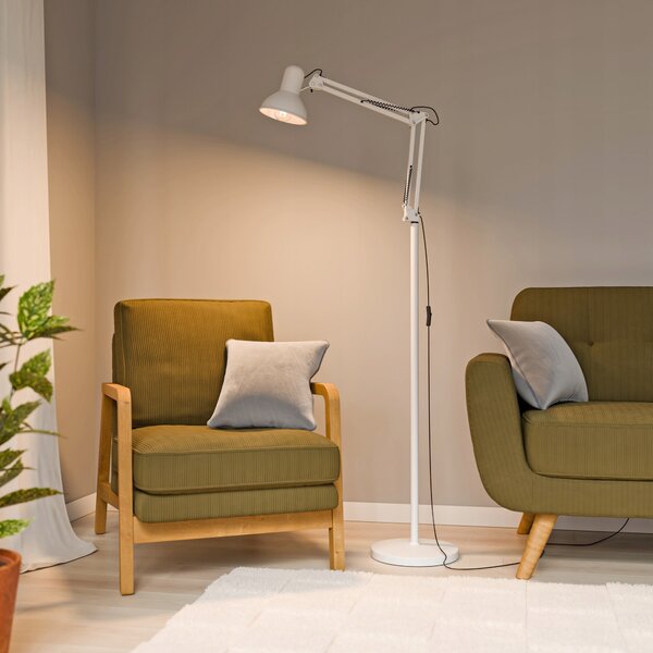 Bílá stojací lampa E27 185 cm, nastavitelná