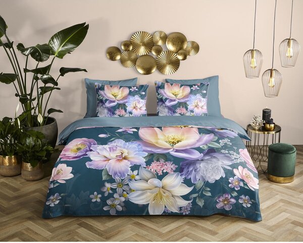 Modré povlečení na dvoulůžko/prodloužené z bavlněného saténu 200x220 cm Mirery – Descanso
