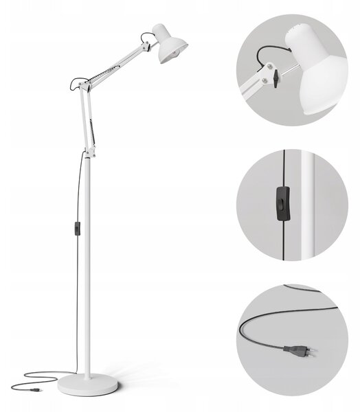 Bílá stojací lampa E27 185 cm, nastavitelná