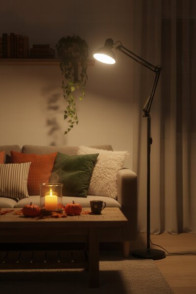 Černá stojací lampa E27 185 cm, nastavitelná