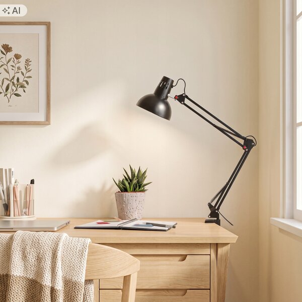 Černá stolní lampa E27, se svorkou, IP20