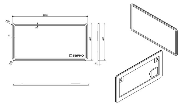 Sapho Sapho, NYX LED podsvícené zrcadlo 1200x600mm, NY120