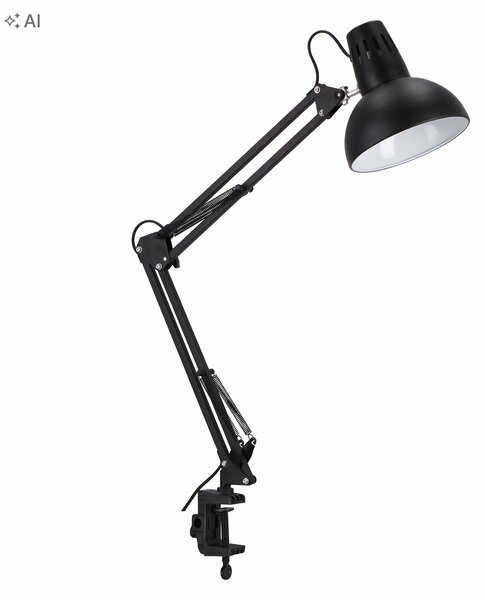Černá stolní lampa E27, se svorkou, IP20
