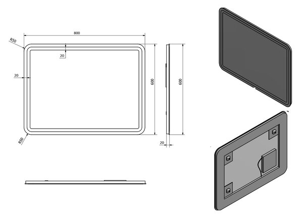 Sapho Sapho, NYX LED podsvícené zrcadlo 600x800mm, NY060