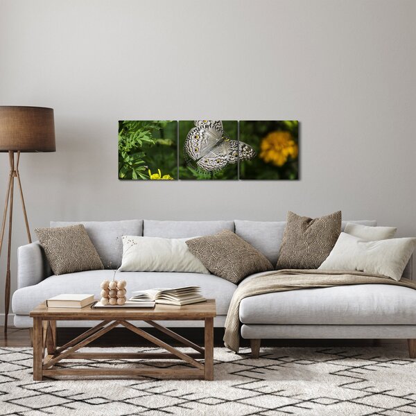Obraz - bílý motýl (s hodinami) (90x30 cm)