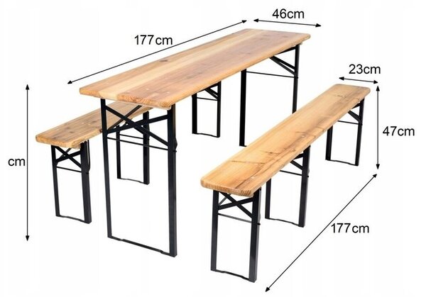 GARDEN-PRO Zahradní pivní set 177x46 s lavičkami - hnědá barva